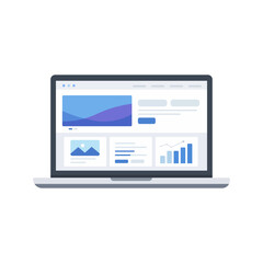 Laptop with business dashboard interface flat vector illustration.