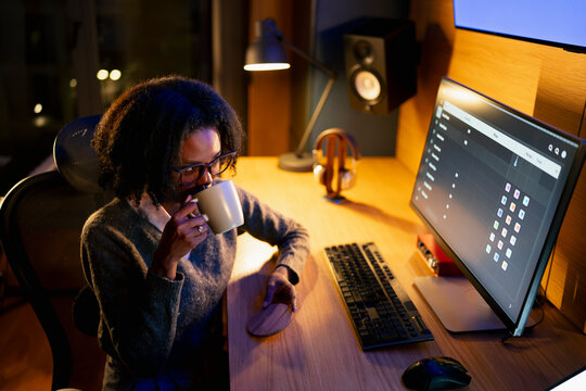 Night worker enjoys a drink
