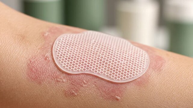 Applying a Hydrocolloid Patch to a Skin Rash - A Close-Up View of Dermatological Treatment.