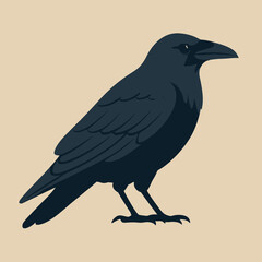 Obraz premium Flat vector illustration of a raven perched