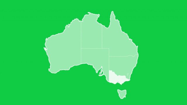 Australia map Victoria highlight with states outline green background
