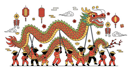 Obraz premium Traditional Chinese Dragon Dance Performance Team.