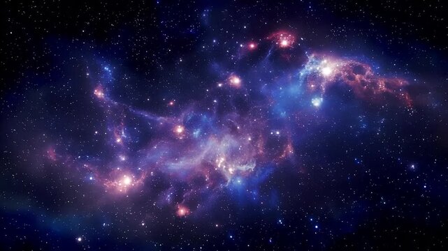 A colorful nebula exploding in space with stars and clouds of gas, set against a dark background, used for educational or decorative purposes
