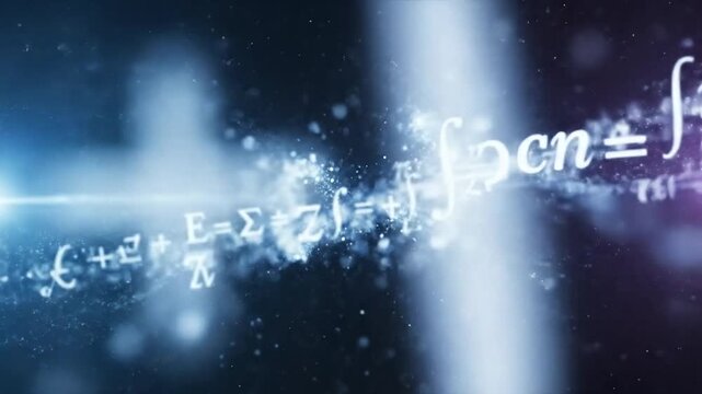 Abstract Mathematical Equations Floating in a Digital Space.