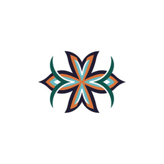 Obraz premium Abstract floral design with symmetrical petals and curved accents in earthy tones.