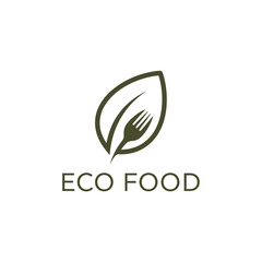 Fototapeta premium Eco Food Logo Design with Leaf and Fork Symbol.