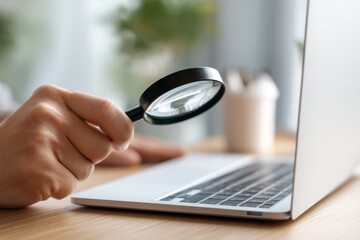 Fototapeta premium Close-Up Analysis of Digital Trends with Magnifying Glass on Laptop
