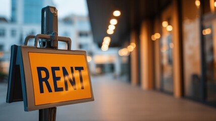 Rent Signage Displayed Outdoors Offering Property Leasing Opportunities for Business Ventures and Commercial Real Estate