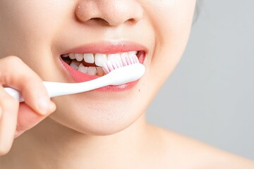 Fototapeta premium Person Brushing Teeth to Emphasize Importance of Oral Hygiene Practices