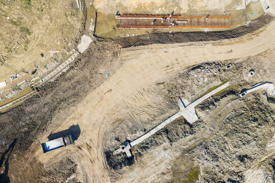 Aerial View of Foundation Construction Site Progress