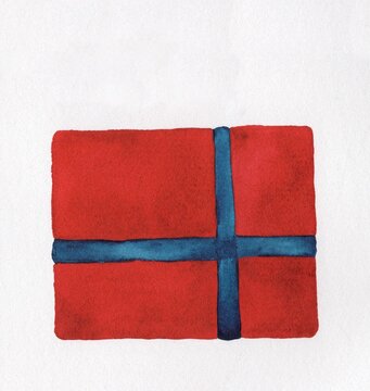 Watercolor illustration of a bright red gift