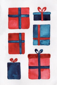 Beautiful blue and red watercolor gifts