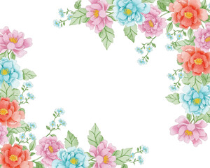 Red Rose and Wild Flower Watercolor Border