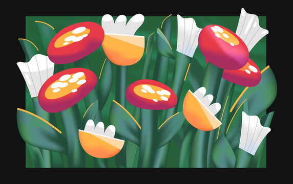 Colorful abstract flowers in modern vector style