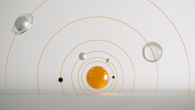 Solar system in 3D with geometric shapes and luxury design style
