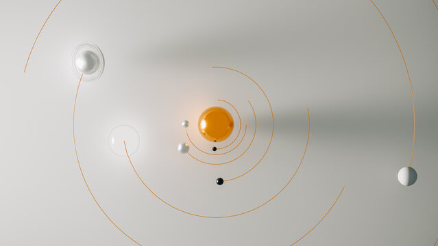 Solar system in 3D with geometric shapes and luxury design style