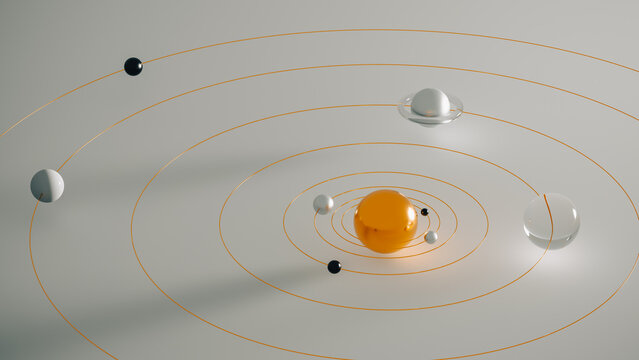Solar system in 3D with geometric shapes and luxury design style