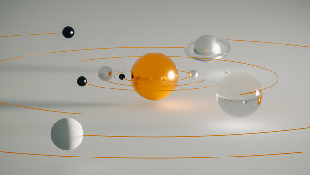 Solar system in 3D with geometric shapes and luxury design style