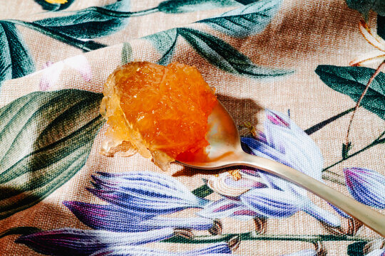 a metal spoon with Spanish cabello de angel