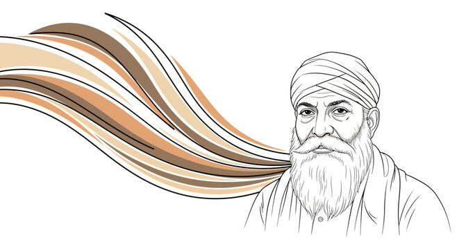 Maharishi Dayanand Saraswati, an Indian Hindu sage and founder of Arya Samaj, with a traditional Indian turban and flowing abstract background.