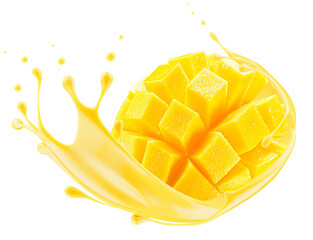 Mango with juice splash isolated on white background