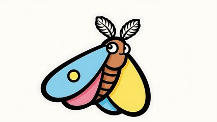Colorful Cartoon Moth Illustration with Wings.