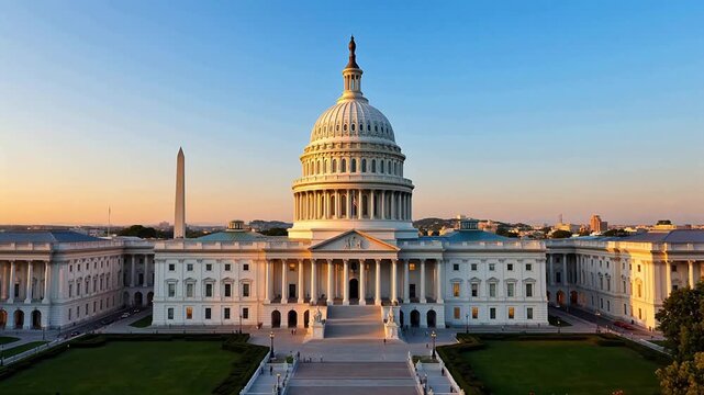 Capitol building with dome and obelisk