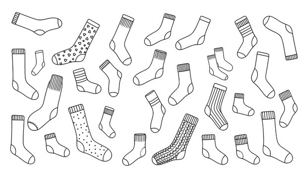 Hand Drawn Doodle Socks Vector Set Simple Outline Hosiery Illustration Isolated