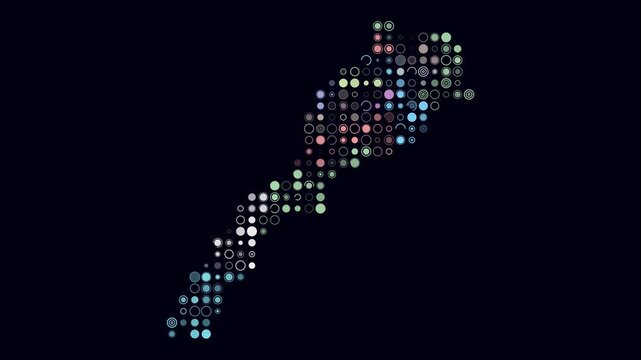 Morocco animated country shape. Pulsating colored dots on the map of the country. Large size circle blocks. Digital style Morocco map on dark background. Beautiful animation video.