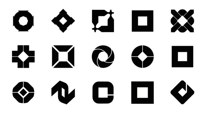 Collection of Diverse Geometric Abstract Shapes and Symbols.
