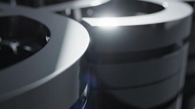 Bitcoin mining rigs operate in a dimly lit server room with cooling fans and complex machinery