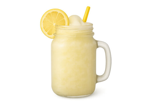 Frozen lemonade slushie in mason jar, transparent background