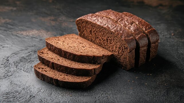 Sliced Dark Brown Bread on Dark Surface.