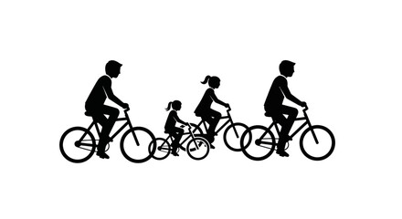 Obraz premium Family of four riding bicycles together in silhouette.