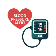 Fototapeta premium A blood pressure monitor with a red heart and alert message on a white background