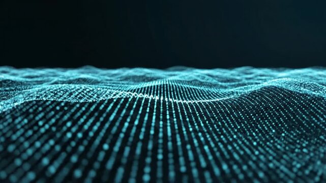 Abstract digital wave surface of glowing blue data points