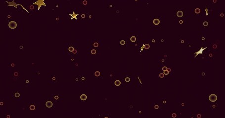 Fototapeta premium Scattering golden stars and glowing orbs on wallpaper, creating amber ringed pattern with sparkles