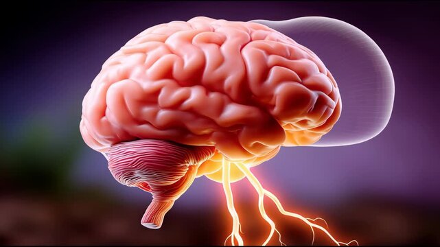 Brain lightning energy neural science anatomy medical biology illustration, human brain machine learning visual concept, creative healthcare