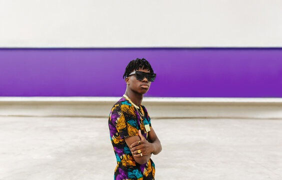 Stylish young man in patterned shirt