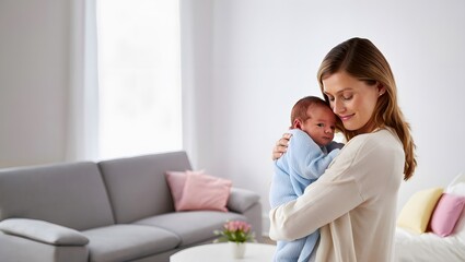 Tender Moment Between Mother and Baby in Cozy Living Room
