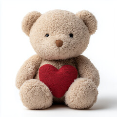 Obraz premium Cute Teddy Bear Holding Heart on White Background