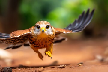 Obraz premium Falcon Diving at Extreme Speed Toward Prey with Beautiful Motion Blur of Wings and Feathers