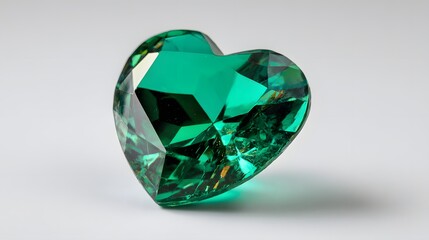 Fototapeta premium Heart-Shaped Emerald Gemstone - A Captivating Display of Green Brilliance and Faceted Beauty.