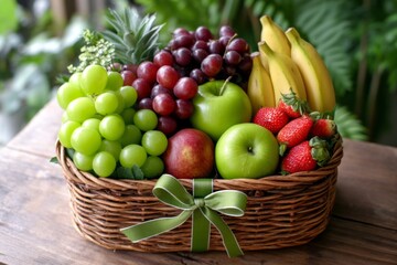 Handmade Basket Filled with Seasonal Fruits in Abundance Perfect for Any Occasion