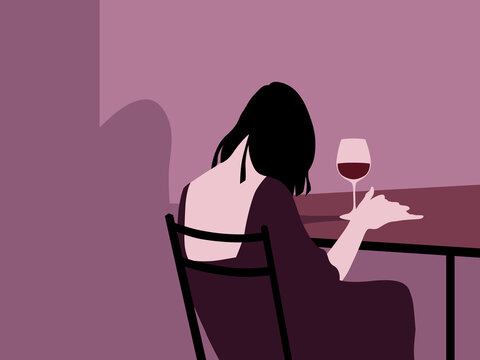 Lonely woman drinking