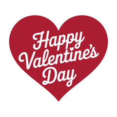 A large red heart with Happy Valentine's Day written in white cursive font on a white background