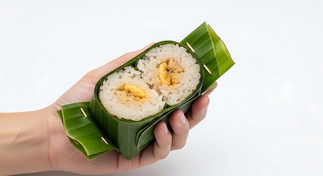 Hand holding Cambodian num ansom dessert