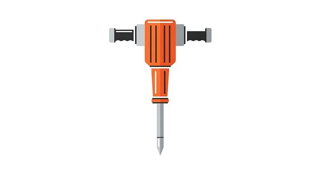 Orange and Black Jackhammer Tool Isolated on White Background.