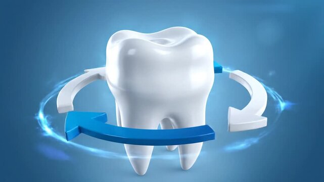 Healthy Tooth with Arrows and Blue Effect.