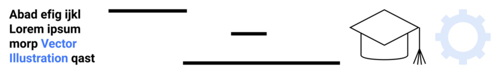 Learning platforms, education design, e-learning tools, academic concepts, digital education, interface design. Graduation cap with gear symbol and placeholder text. Learning platforms and education